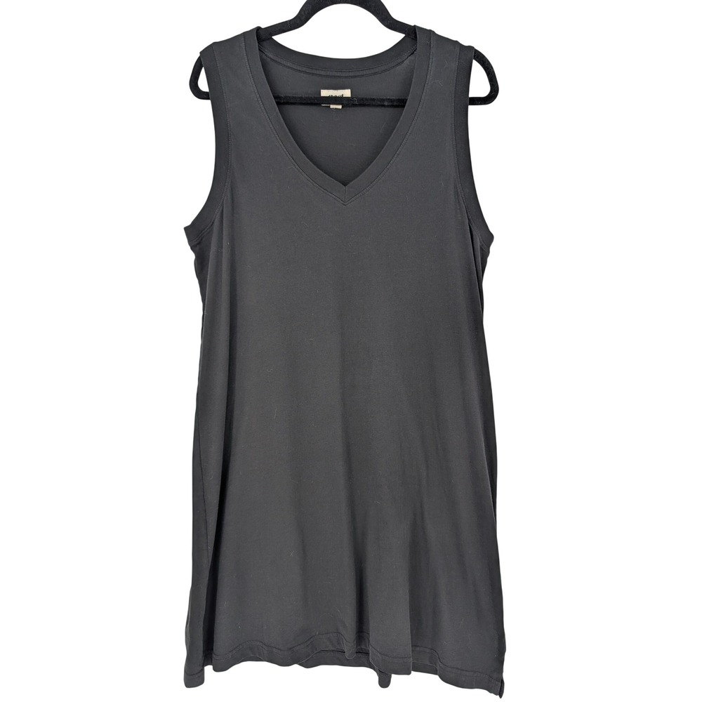 Pact Tank Dress L Black V-Neck Organic Cotton Mini Shift Minimalist Capsule Eco